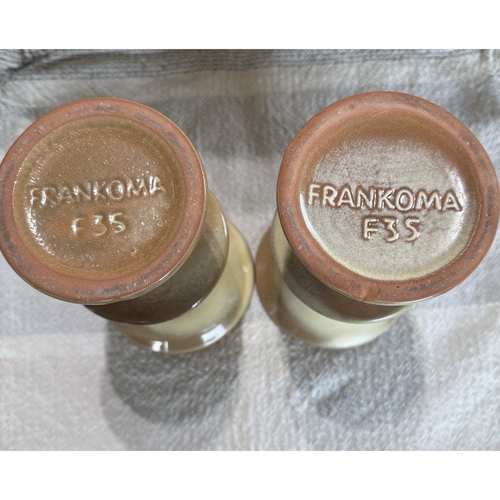 Vintage Set of 60s Frankoma Pottery F35 Flower Vases Desert Gold Glaze 7" - Picture 4 of 6